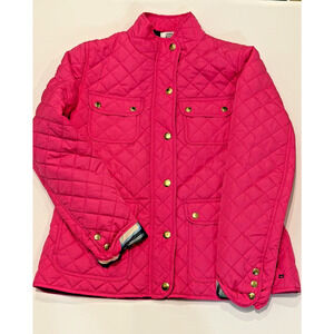 Crown & Ivy Women’s Pink Quilted Jacket Size L Gold Snap Lightweight Puffer Coat